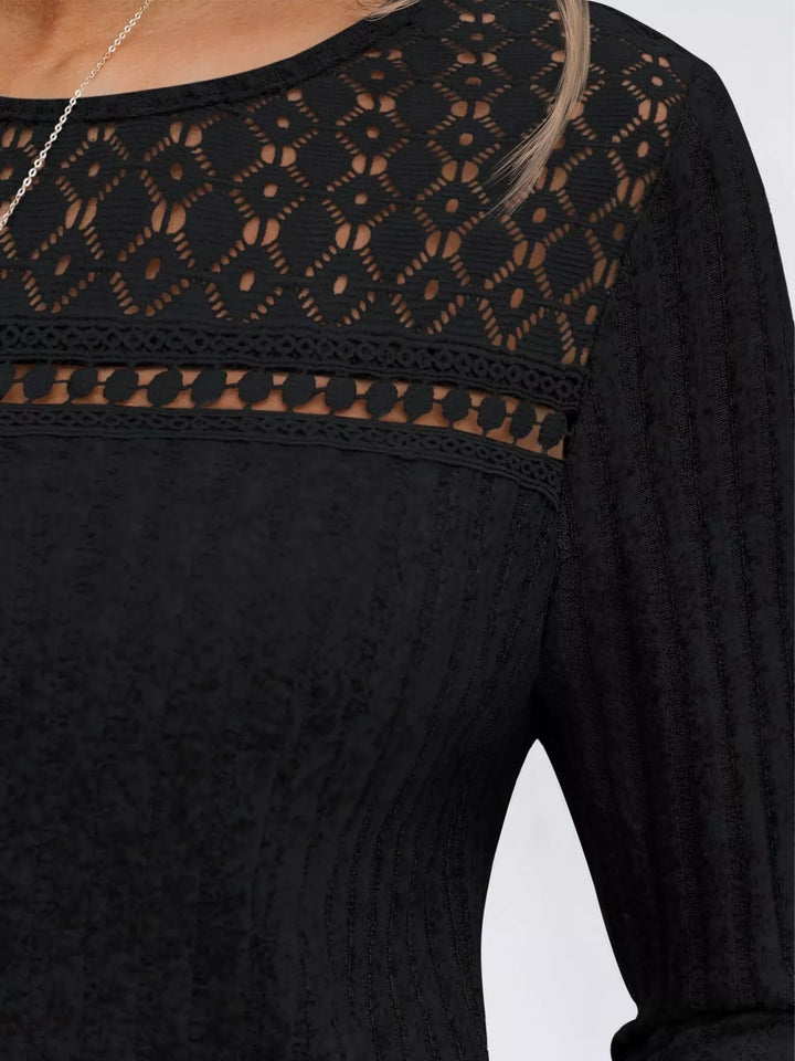 Ribbed knit long sleeve top with lace yoke