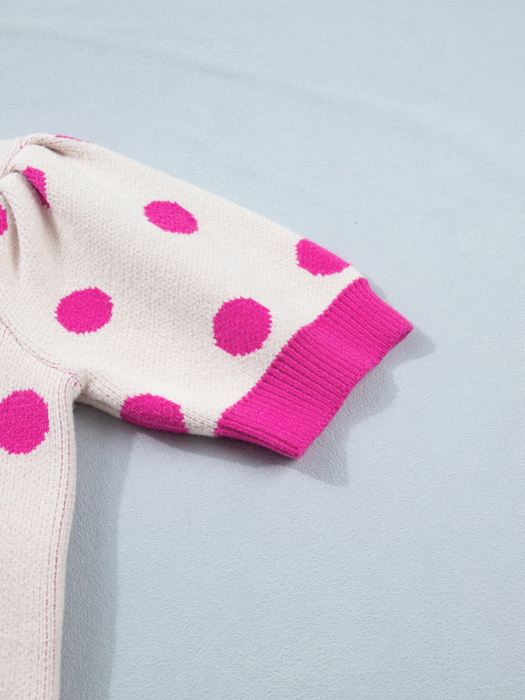 Polka dot puff sleeve V-neck sweater top