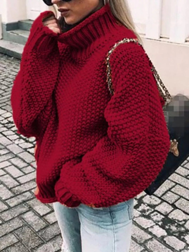 Burgundy Oversized chunky knit turtleneck sweater