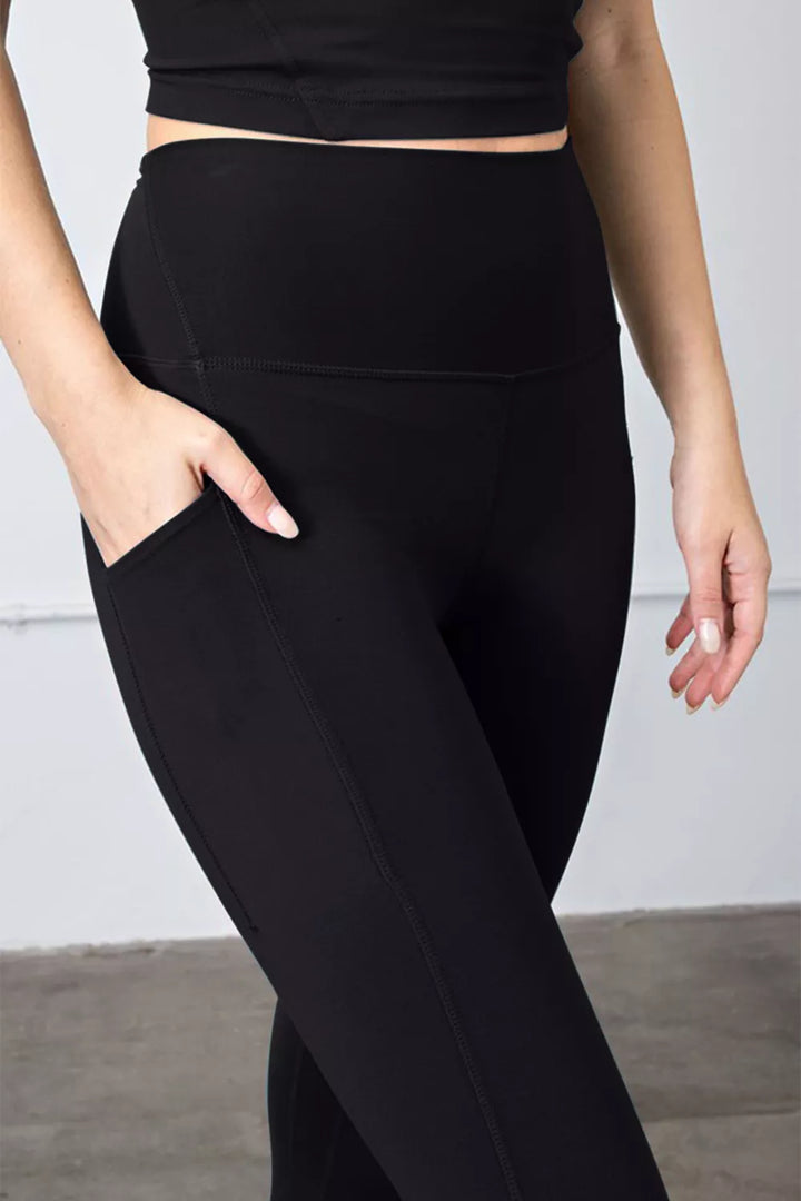 High-waist wide-waistband leggings with side pockets