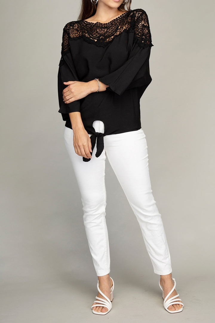 Lace trim blouse with tie - Azoroh