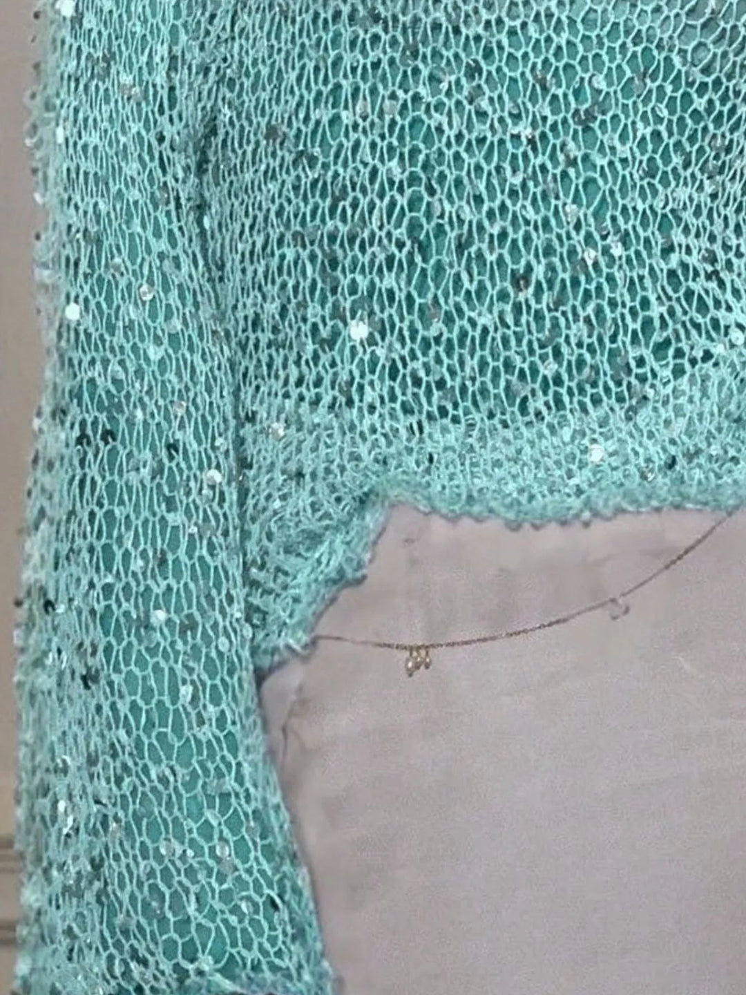 Sequin open-knit long sleeve cover-up pullover