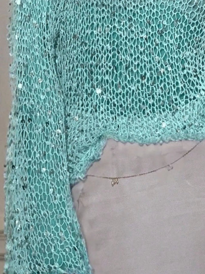 Sequin open-knit long sleeve cover-up pullover
