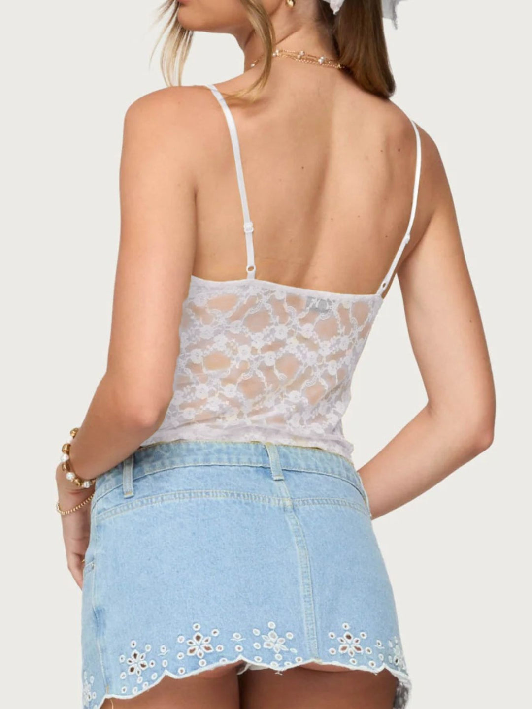 Sheer floral lace cami with underbust cutout