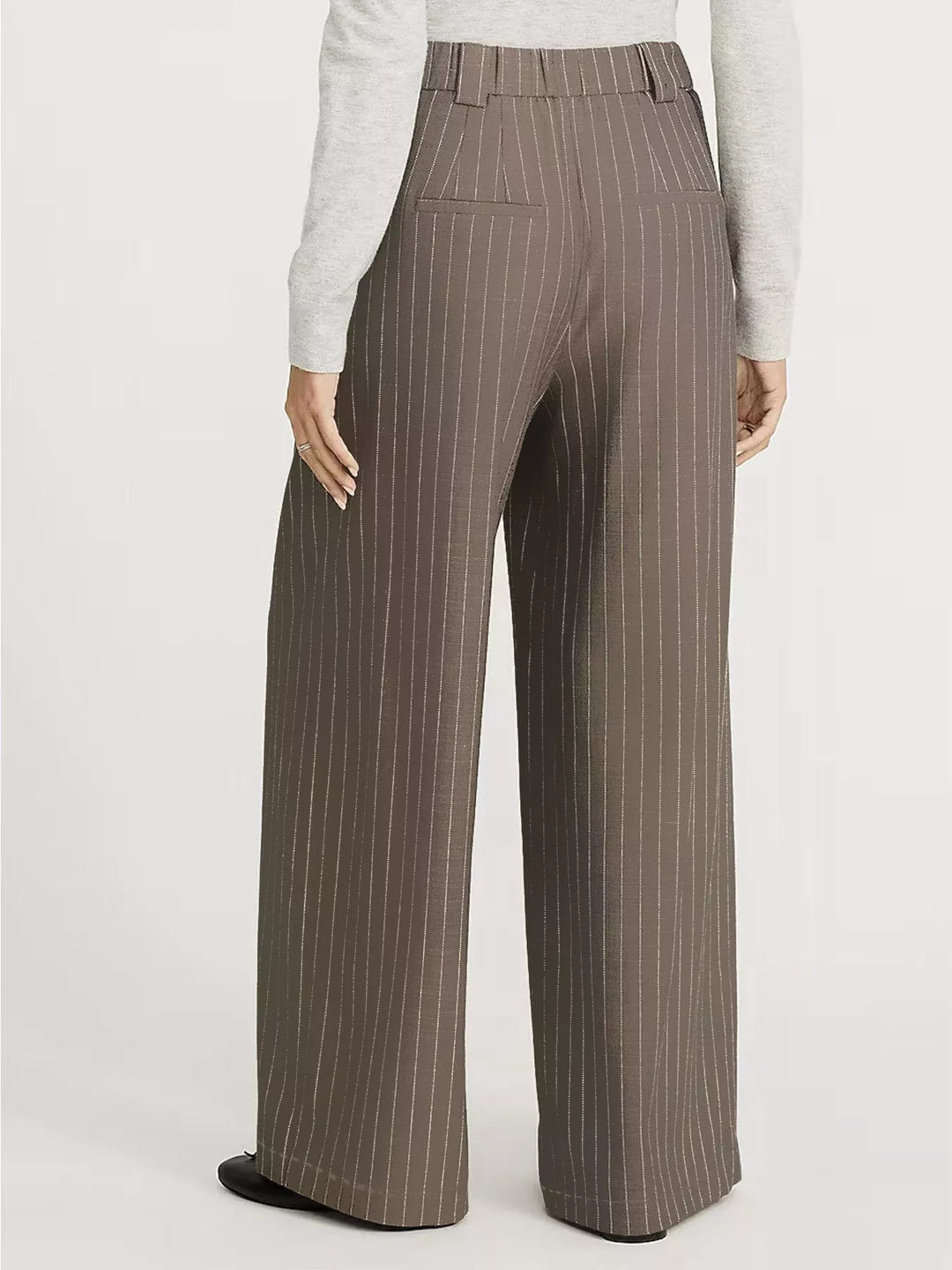 Pleated pinstripe high-rise wide-leg trousers