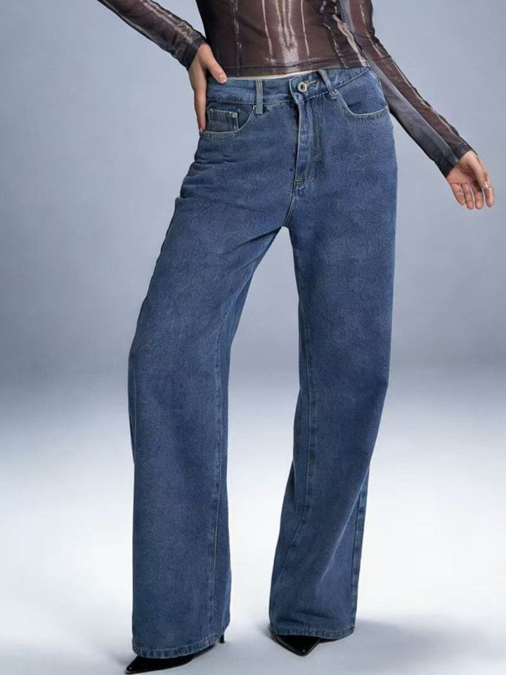 Blue Bow back wide leg jeans with five-pocket detail