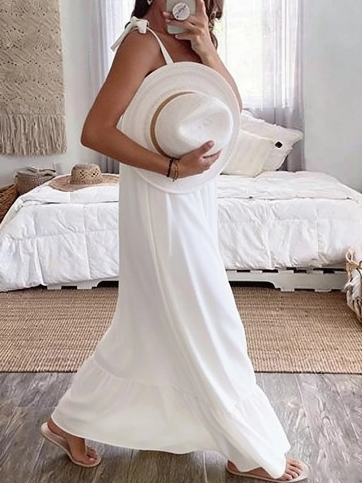 Tie-strap flowy maxi dress with ruffle hem