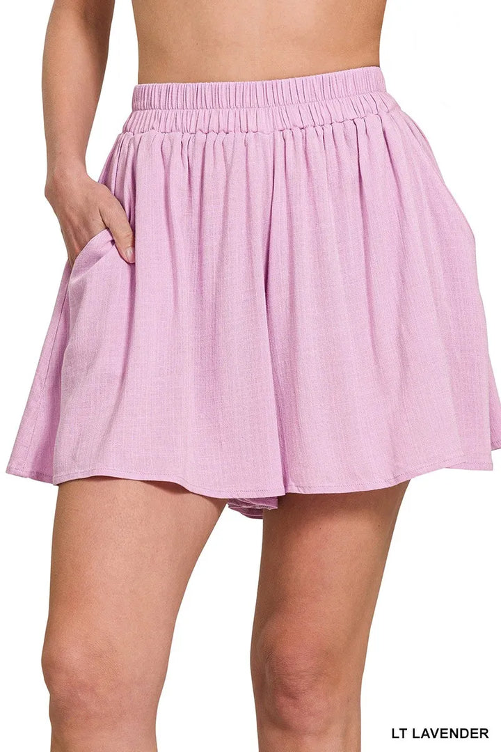 LT LAVENDER Flowy woven shorts with elastic waist and side pockets