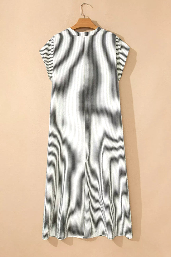 Striped ruffle button-front maxi dress