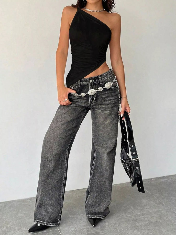 Fitted one-shoulder cami with asymmetric hem