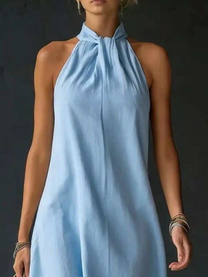 Halter neck sleeveless cotton maxi dress with slit