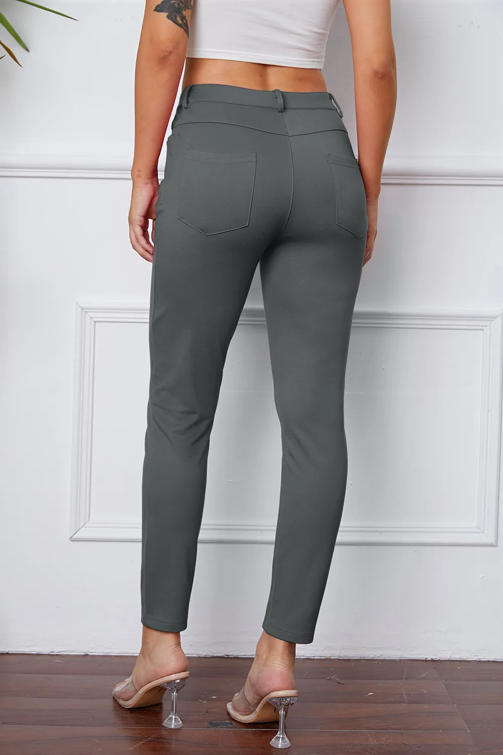 Slim-fit stretch ankle pants with five-pocket styling