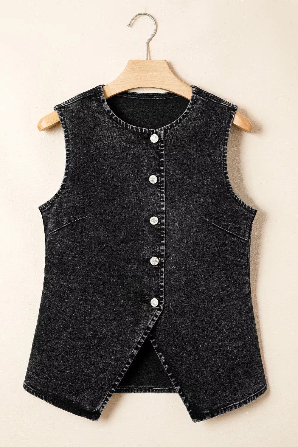 Vintage wash sleeveless button-down denim vest