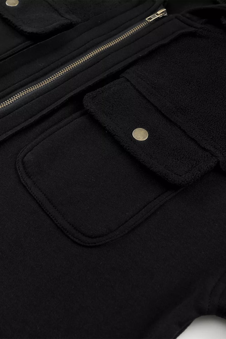 Zip-up hooded fleece jacket with flap pockets
