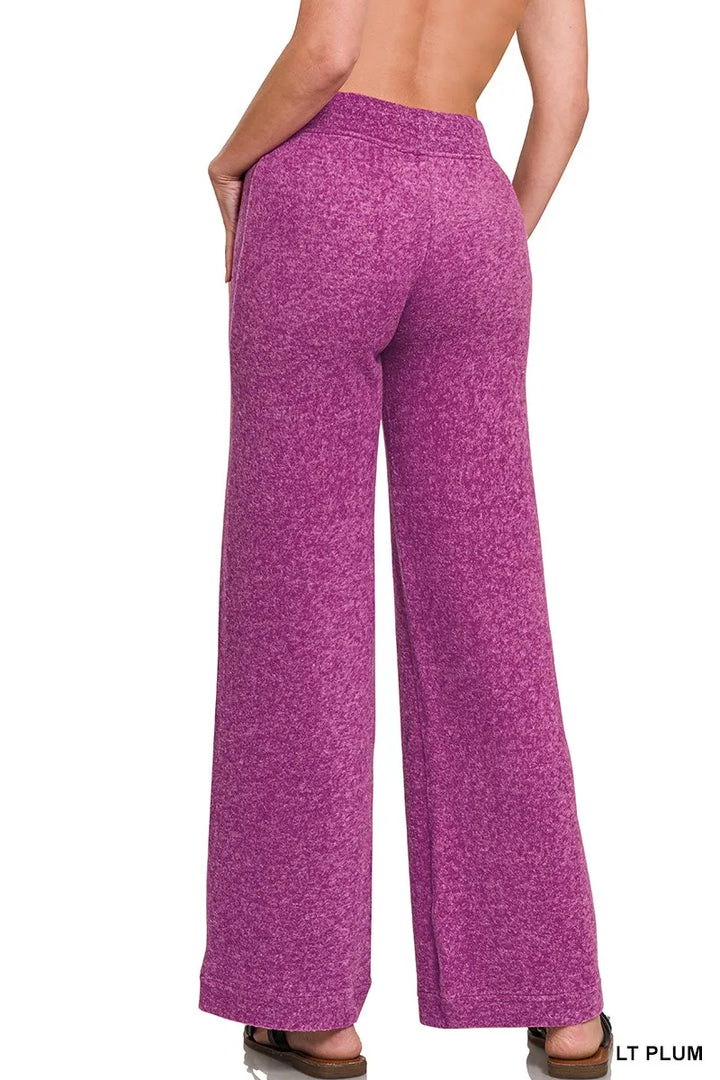 Wide-leg brushed hacci lounge pants with drawstring