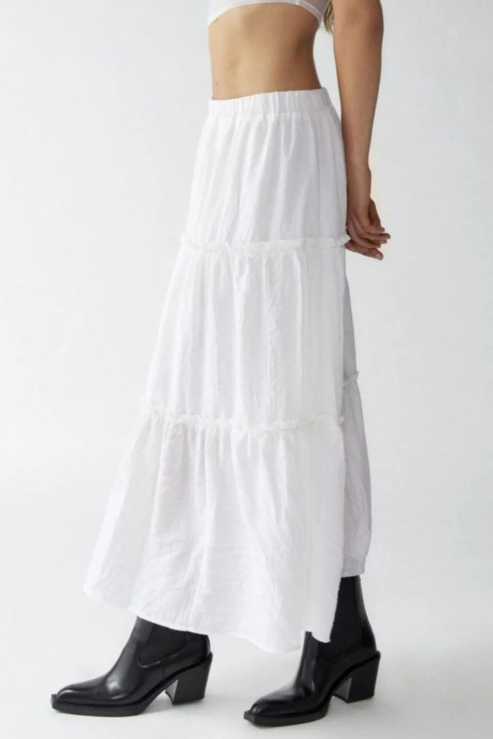 Tiered frill maxi skirt with elastic waist
