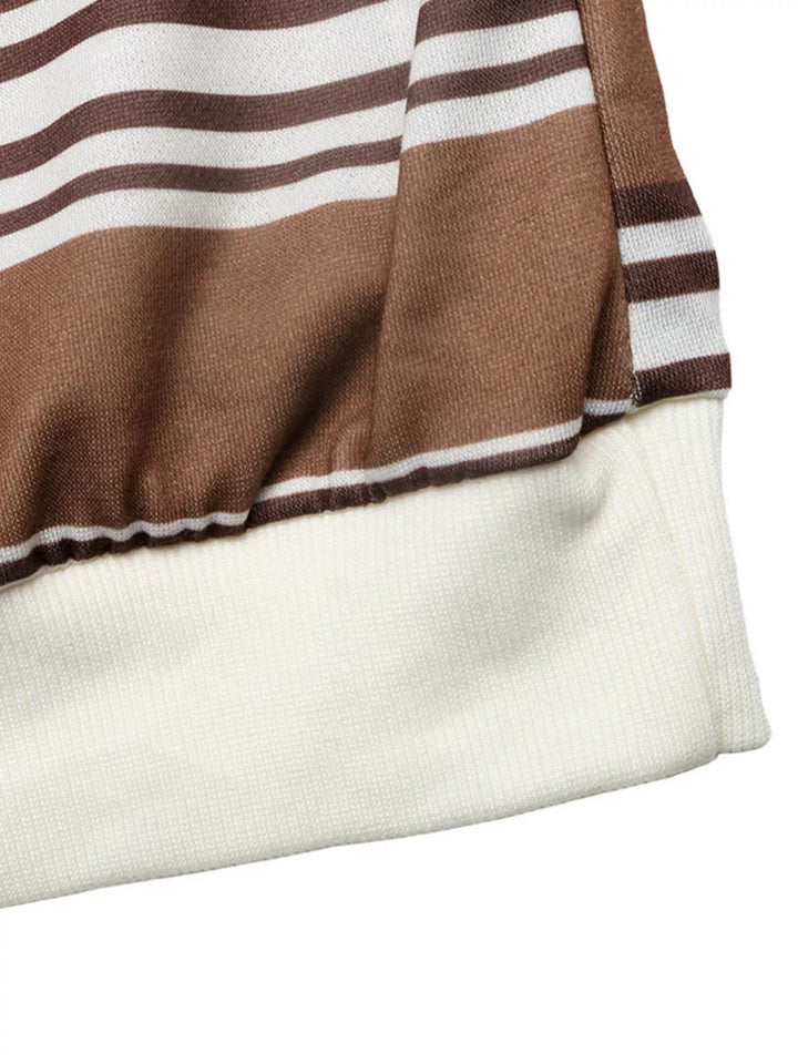 Striped drop shoulder polo sweatshirt with button placket
