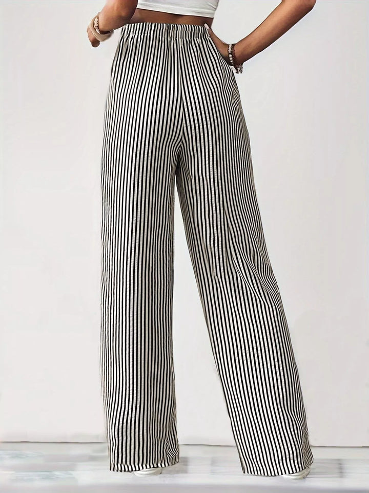 Striped wide-leg drawstring pants with side pockets