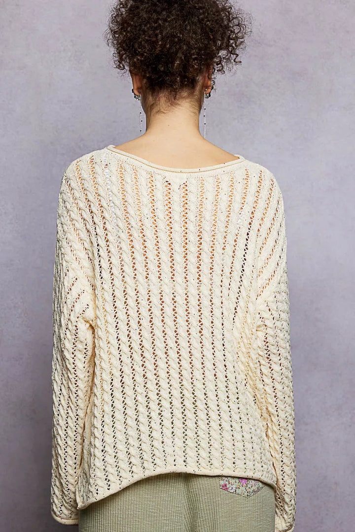 Openwork pointelle knit sweater with shimmer detail