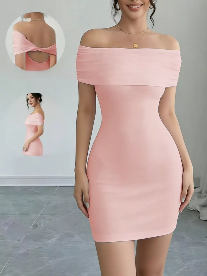 Pink Off-shoulder bodycon mini dress with twisted back