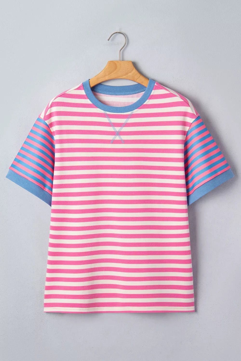 Striped colorblock short sleeve crew neck tee