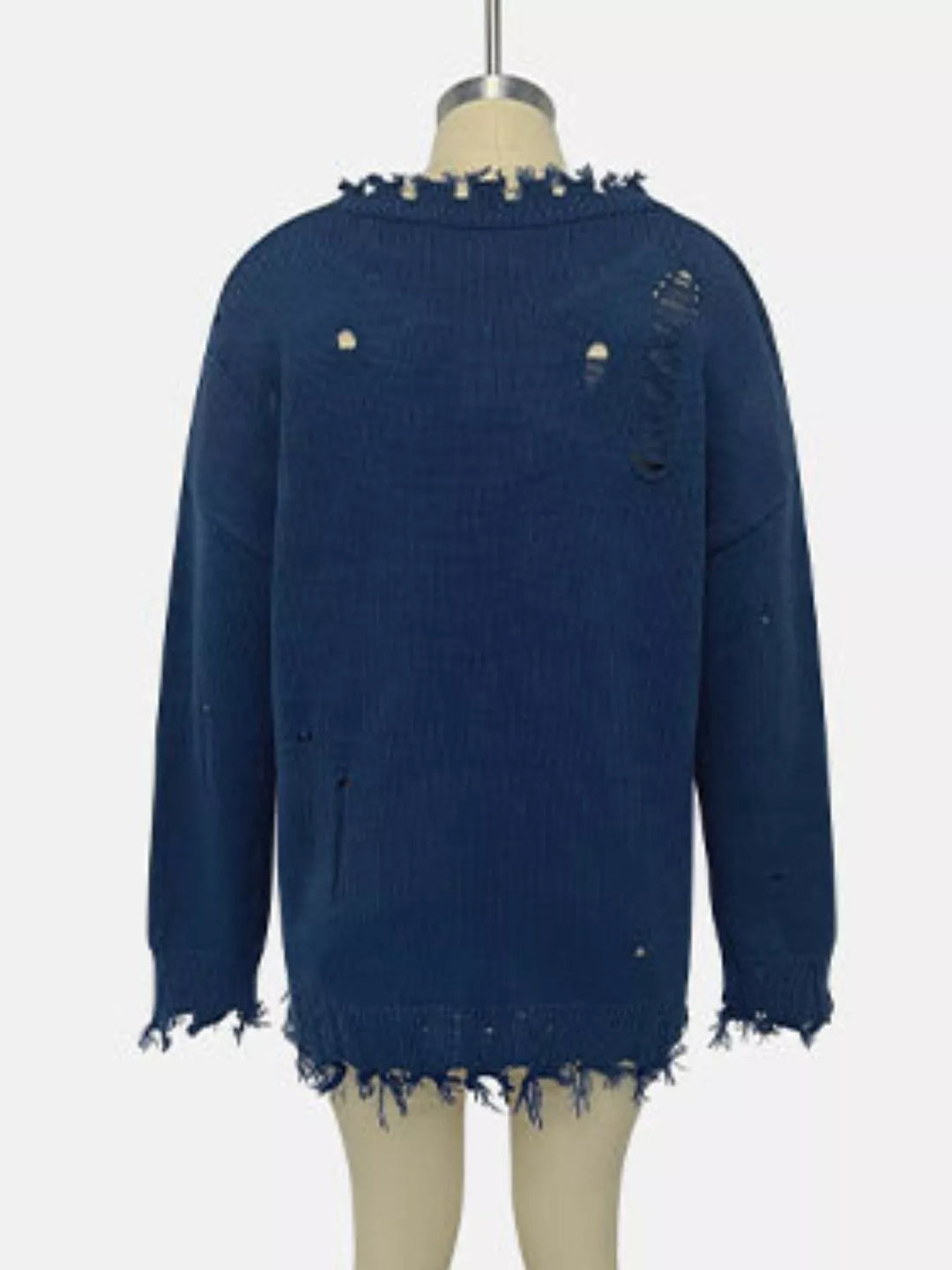 Distressed American flag knit sweater with raw frayed hem