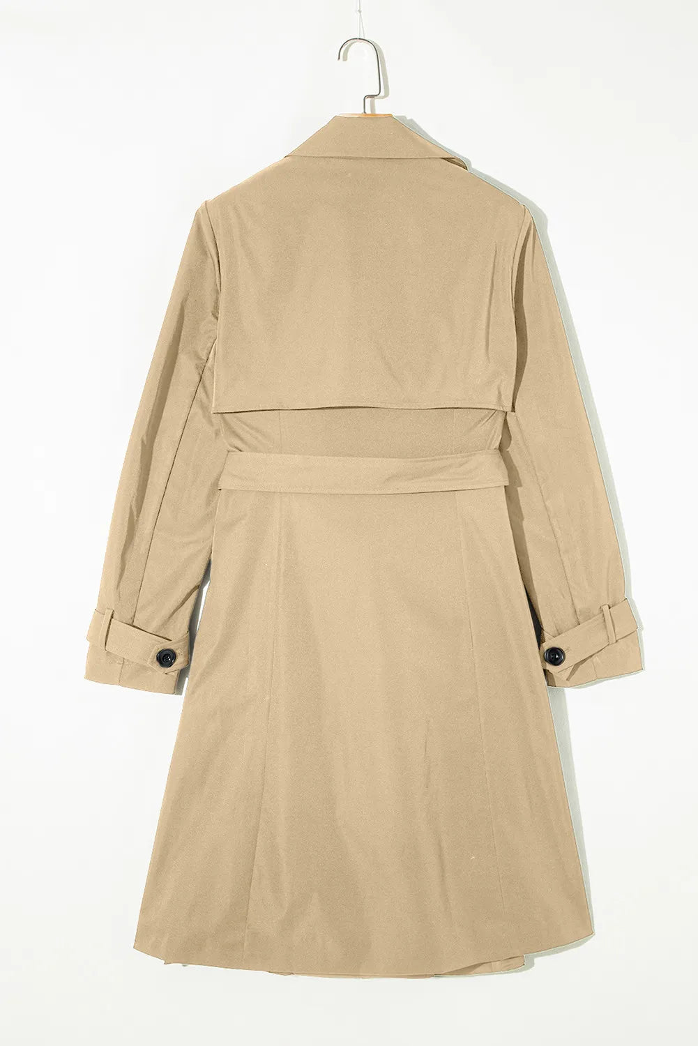 Double-breasted tie waist trench coat with notched collar