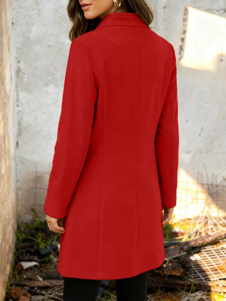 Single-breasted stand-collar longline coat