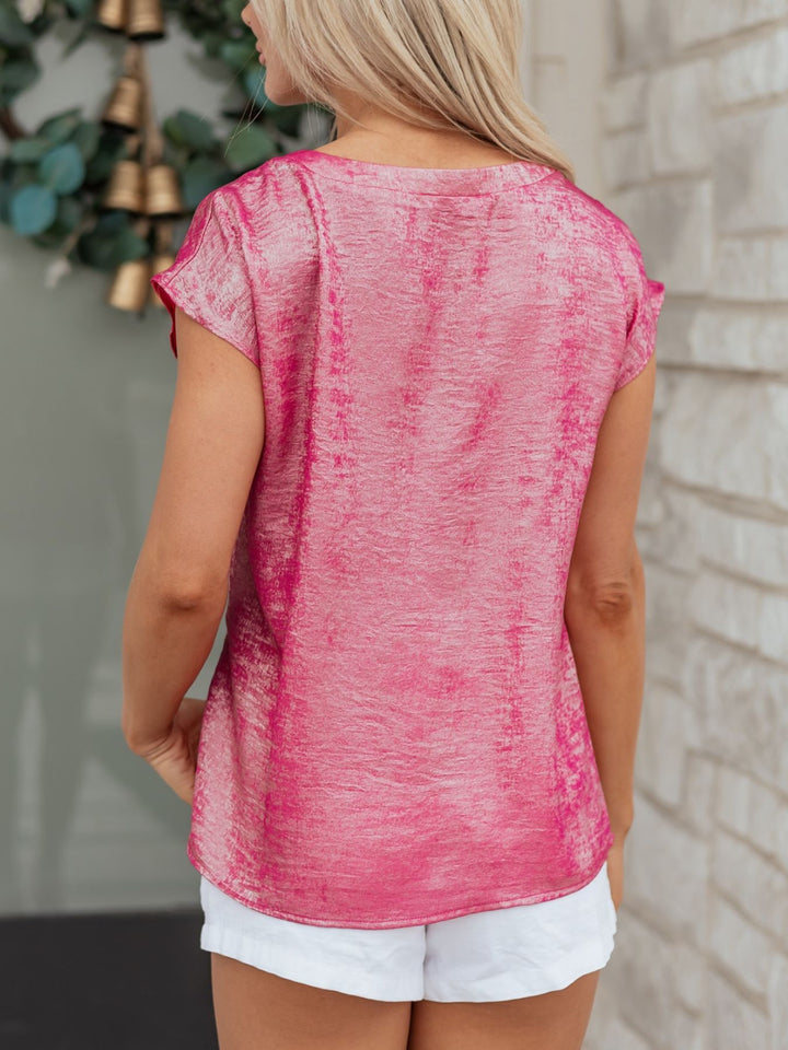 Metallic shimmer round-neck cap sleeve tee