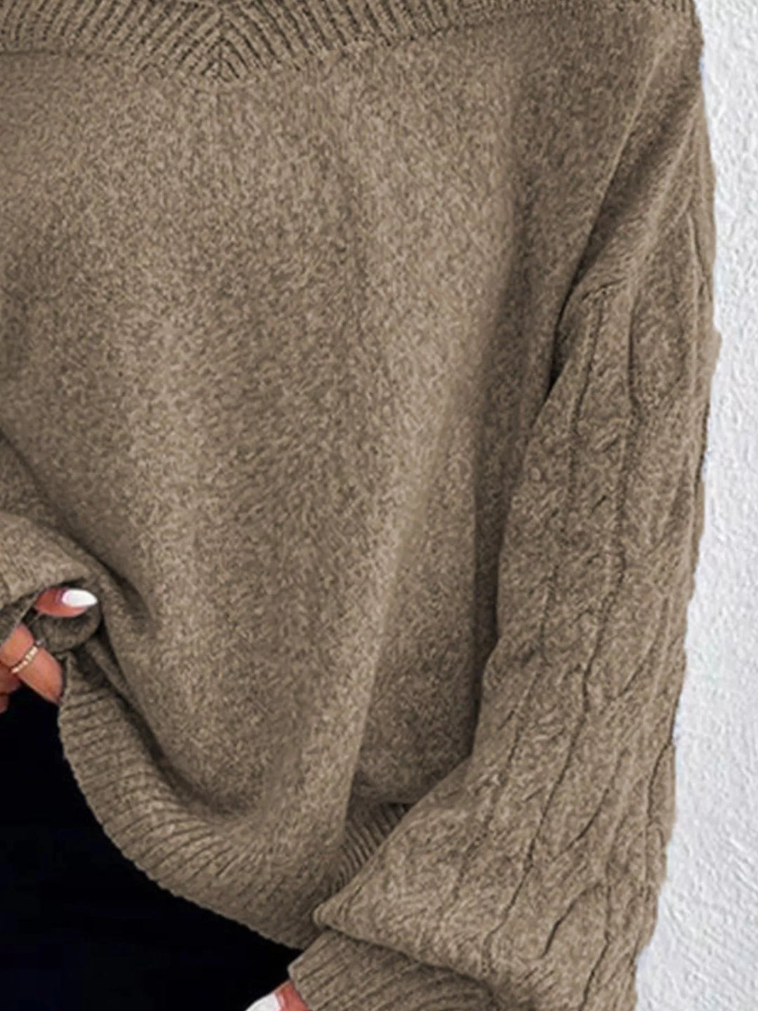 Cold-shoulder cable-knit turtleneck sweater