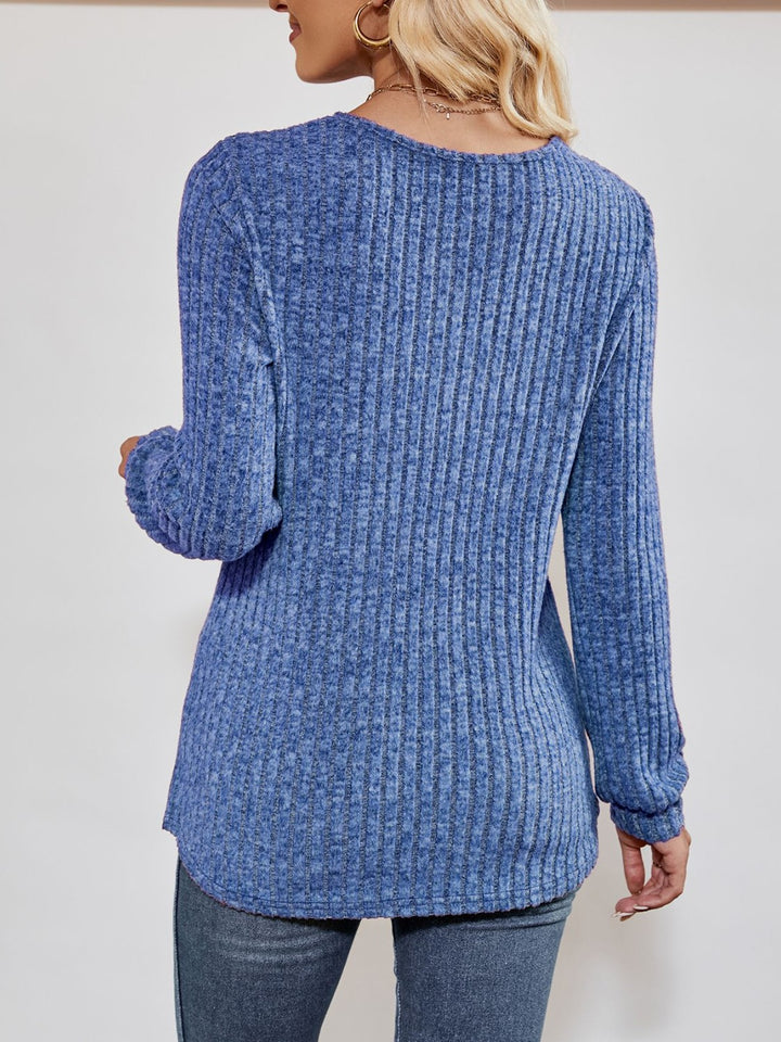 Ribbed knit crossover V-neck long sleeve top