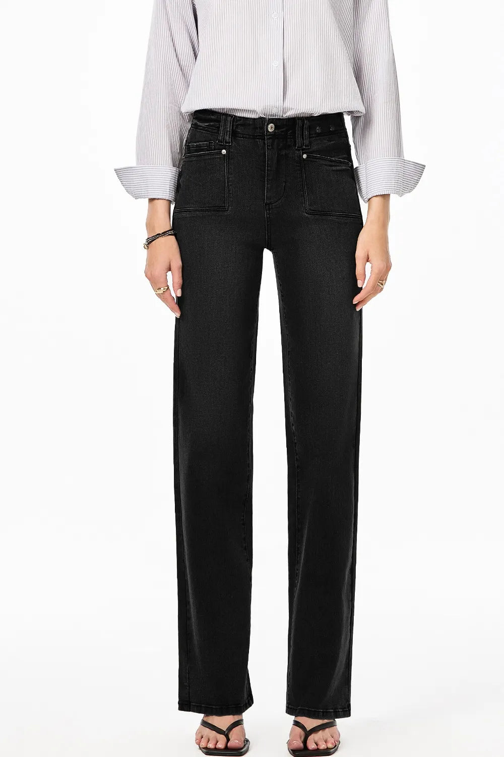 Vintage wash high-rise wide-leg jeans with patch pockets