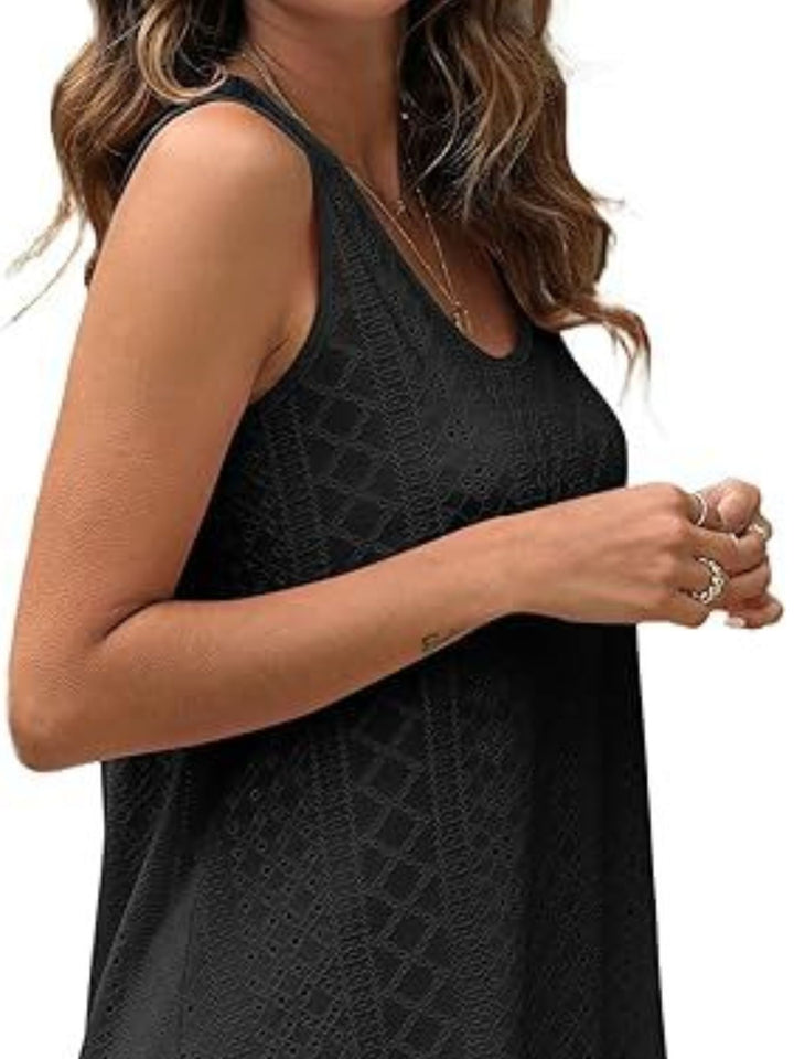 Eyelet knit scoop neck flowy swing tank top