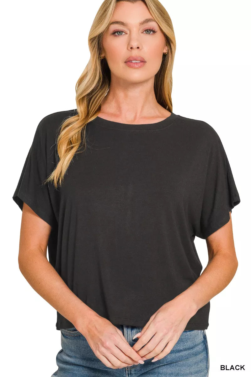 Relaxed cropped crew neck short sleeve tee