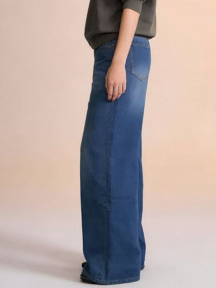 High-rise wide-leg jeans with whiskered fading