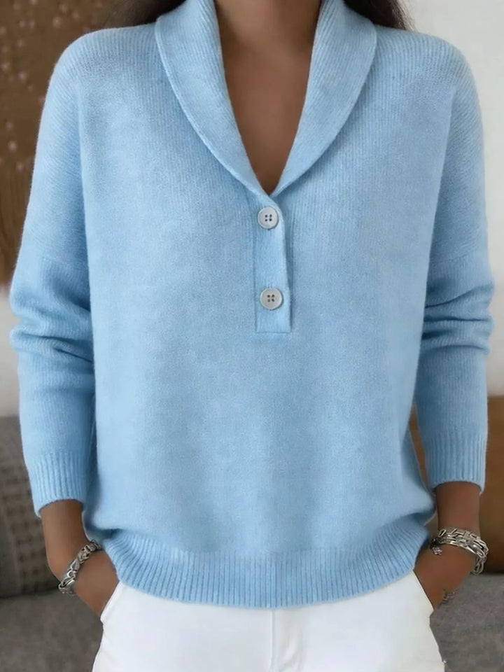 Light Blue Shawl collar button placket pullover sweater