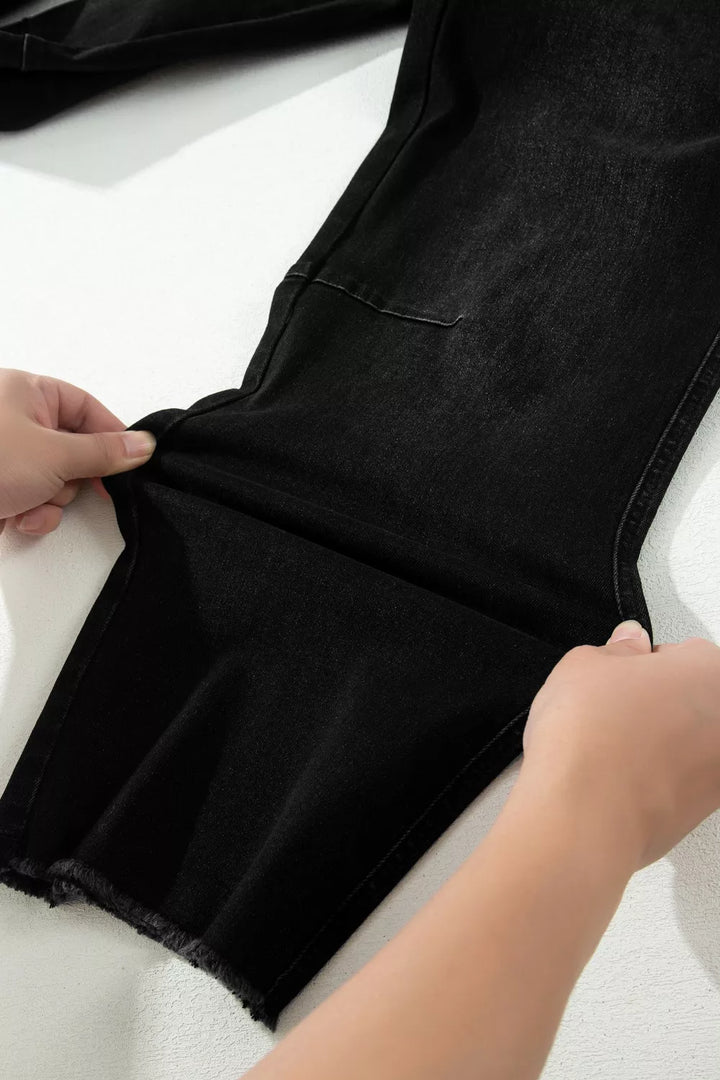 Frayed cropped straight-leg jeans with utility pockets