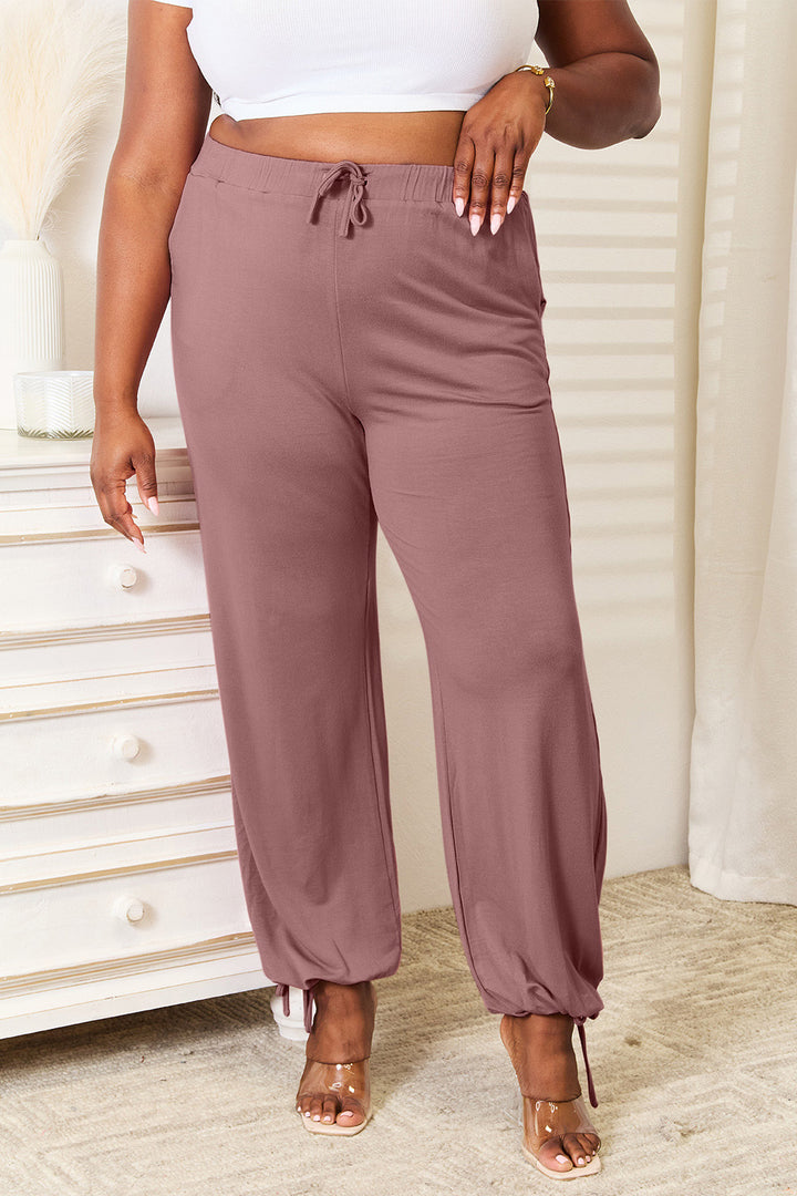 Dusty Pink Soft rayon drawstring jogger pants with side pockets