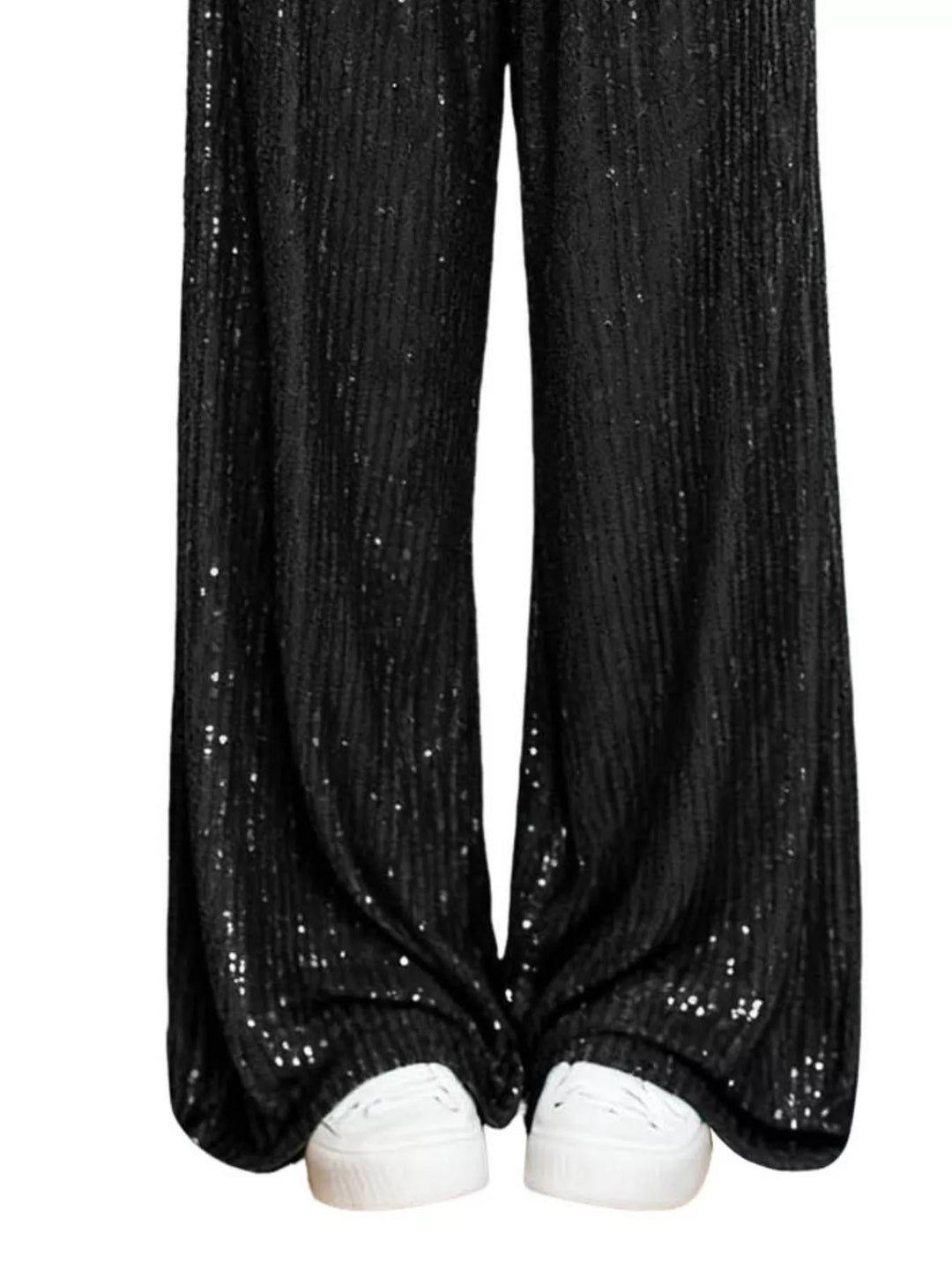 All-over sequin wide-leg pants with elastic waist