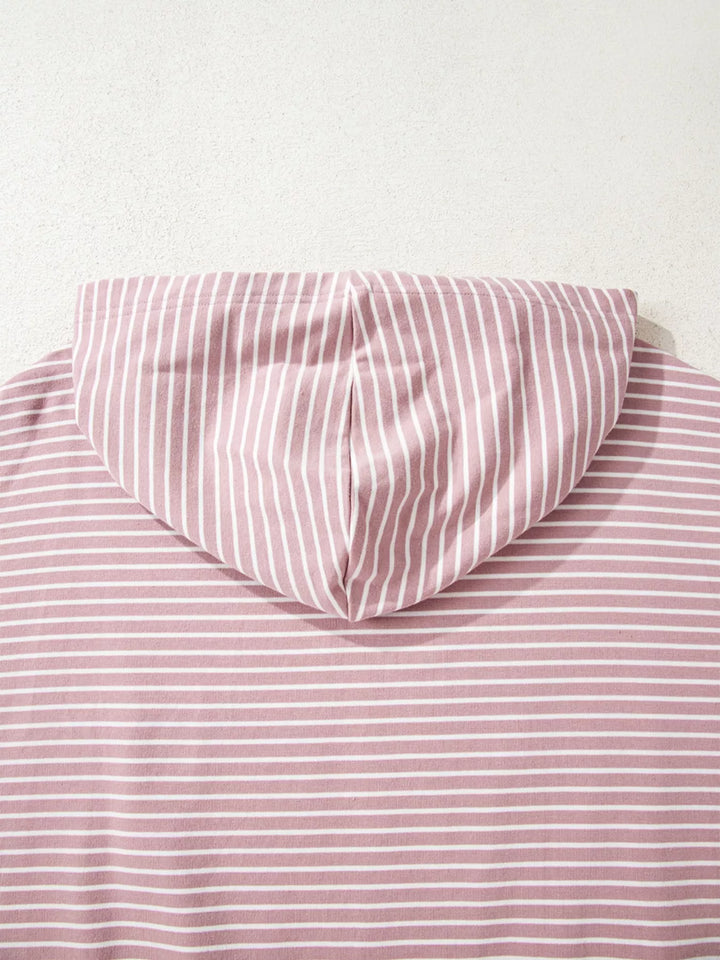 Striped drop-shoulder hoodie with thumbhole cuffs and side slits