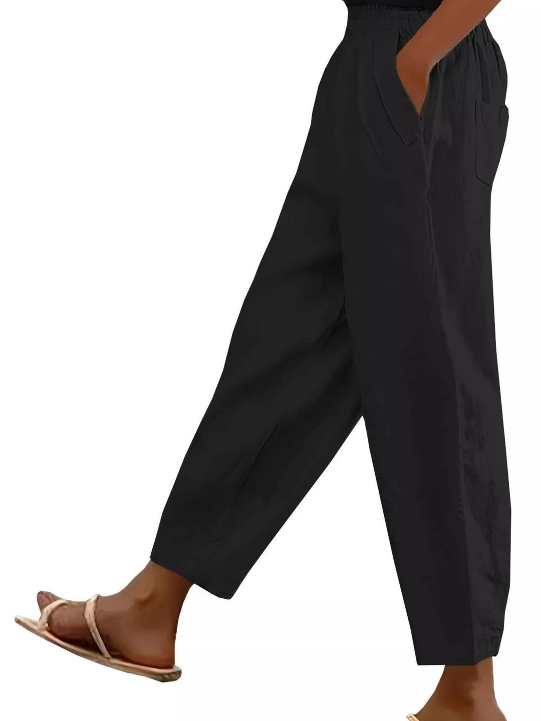 Black Paperbag waist tapered crop pants with side pockets