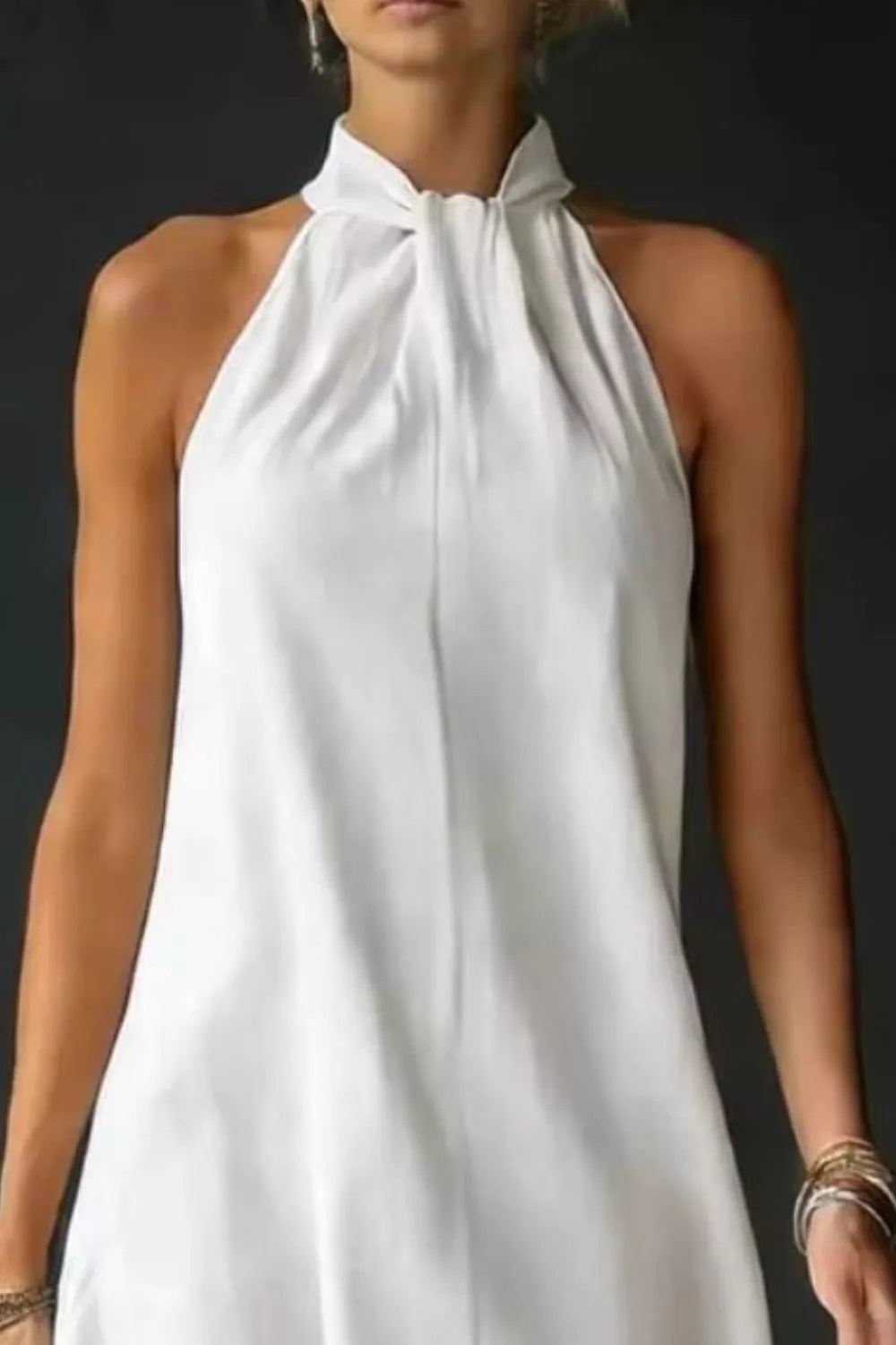 Halter neck sleeveless cotton maxi dress with slit