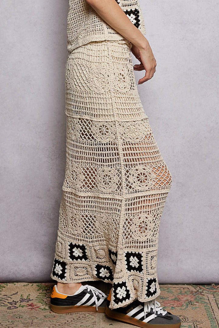 Granny square crochet maxi skirt with ruffled waistband