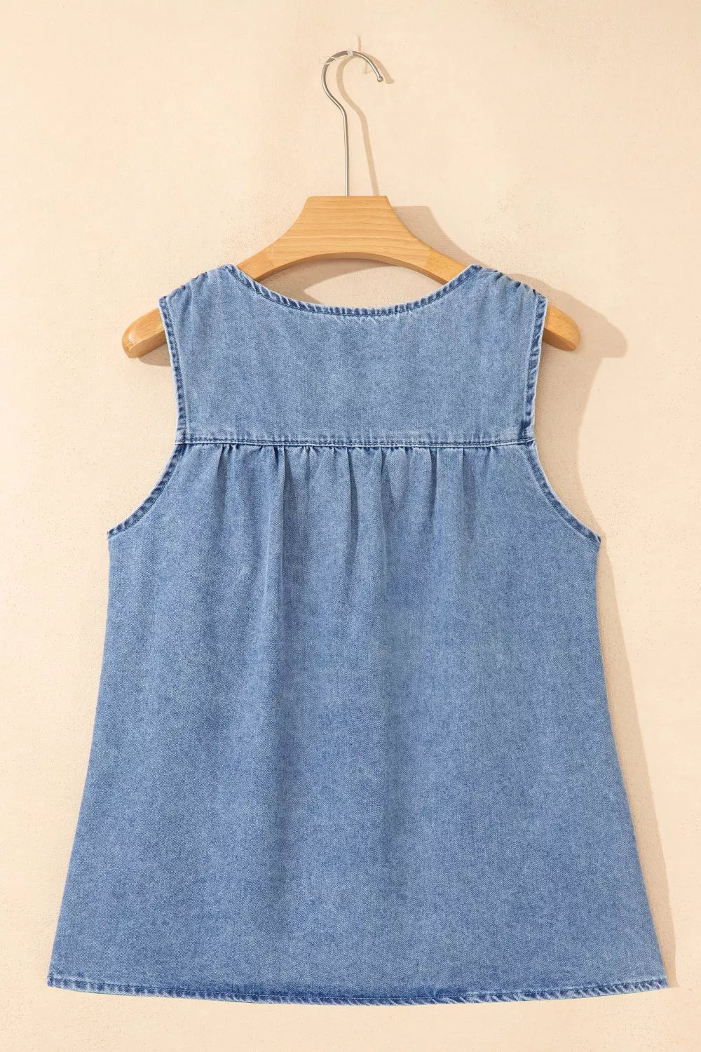 Pleated patchwork sleeveless denim swing top