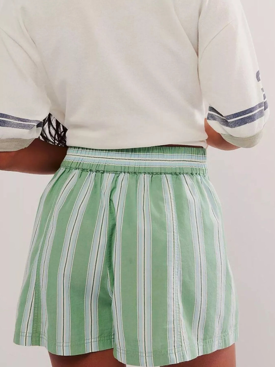 Striped elastic-waist pull-on shorts with side pockets