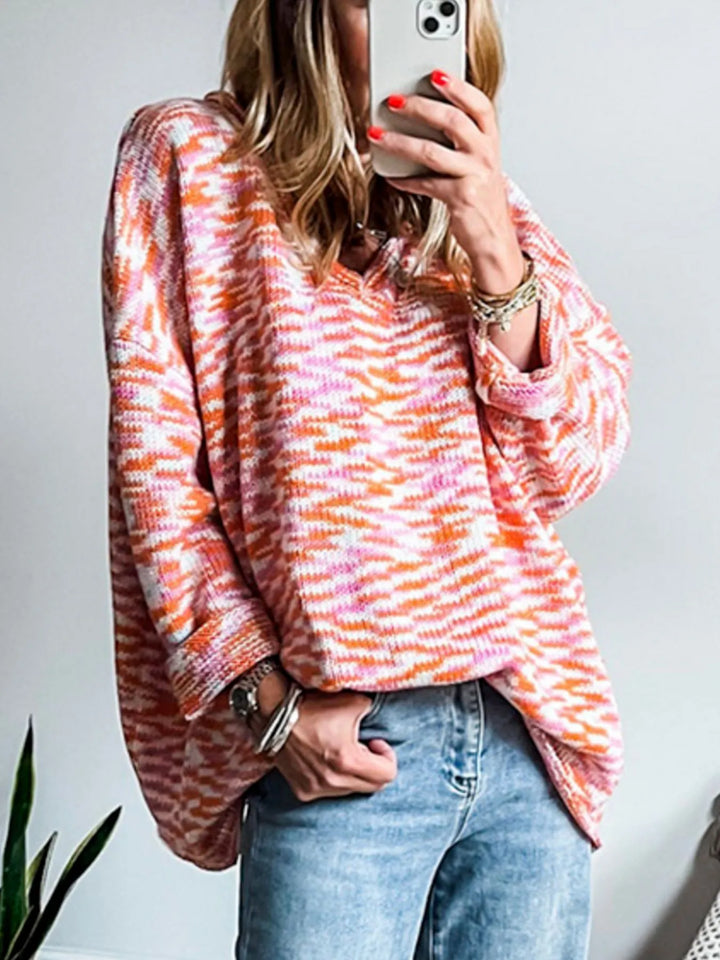 Space-dye marled V-neck knit pullover sweater