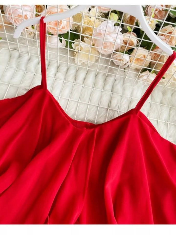 Flowy chiffon cami with ruffled hem and V-neck