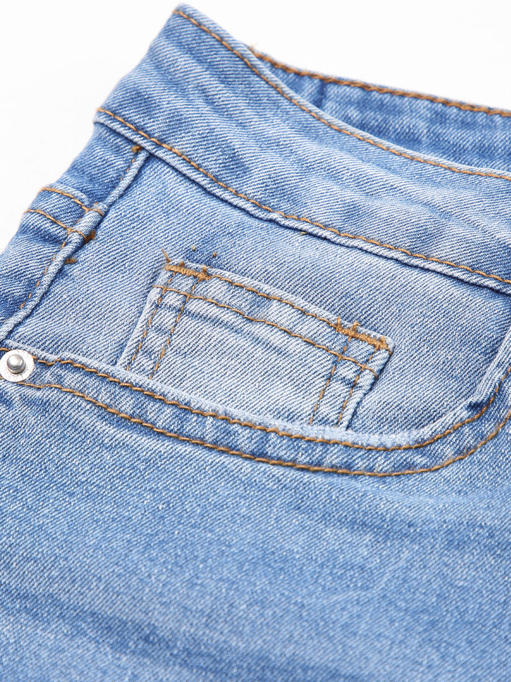 High-rise whiskered wash raw hem cropped jeans