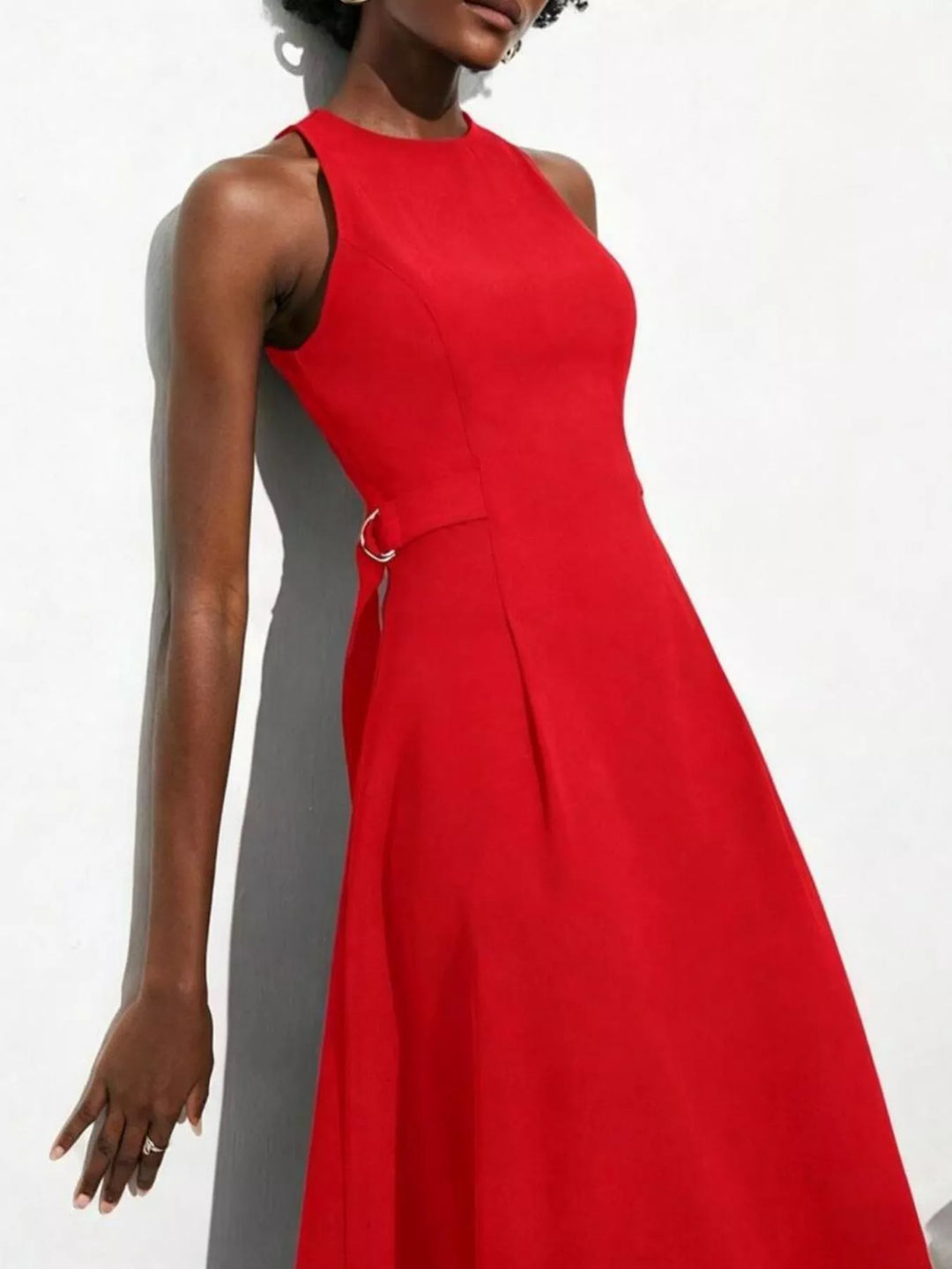 Open-back sleeveless midi dress with side tie