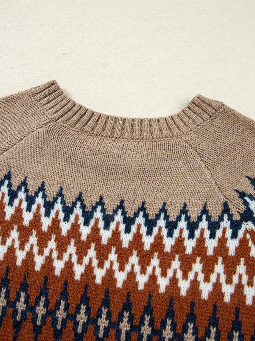 Fair Isle geometric knit crew neck sweater